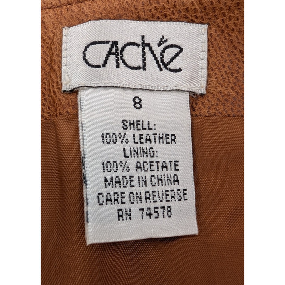 Rare VTG 90s Y2K Cache Camel Leather A Line Preppy Academia Western Mini Skirt 8 - Picture 5 of 7